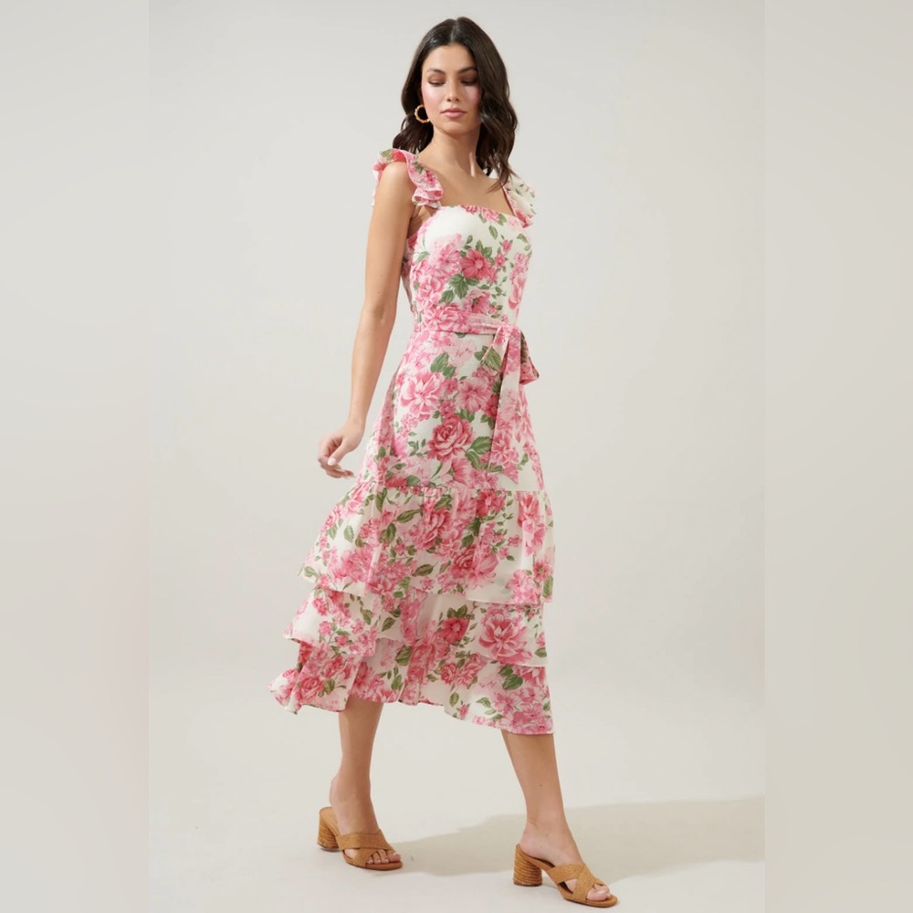 RUFFLE TIERED MIDI DRESS